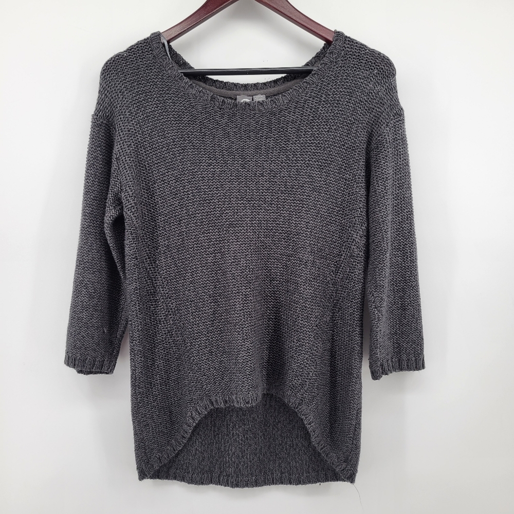 Quinn Gray Scoop Neck 3/4 Sleeve Knit Sweater Womens Size M Cotton Blend Soft